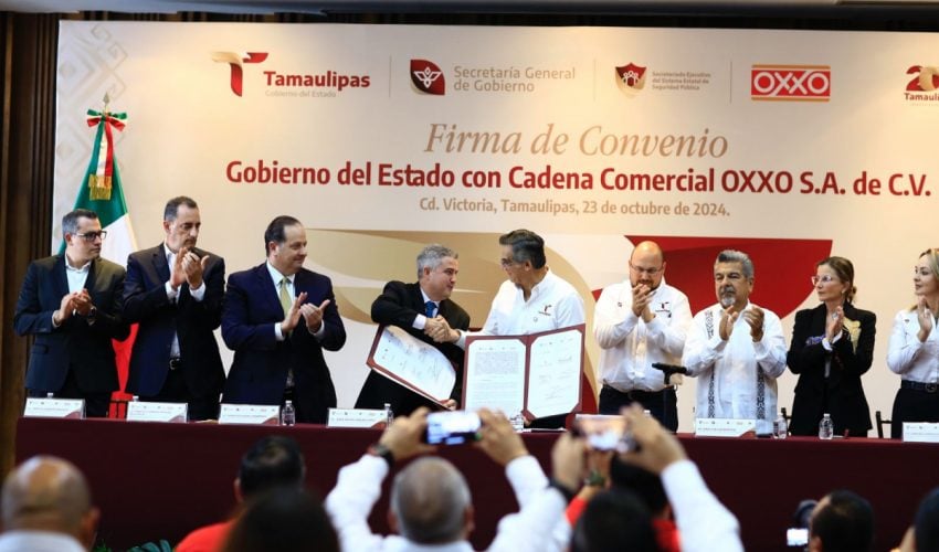 FIRMAN CONVENIO GOBIERNO DE TAMAULIPAS Y OXXO PARA FORTALECER SEGURIDAD