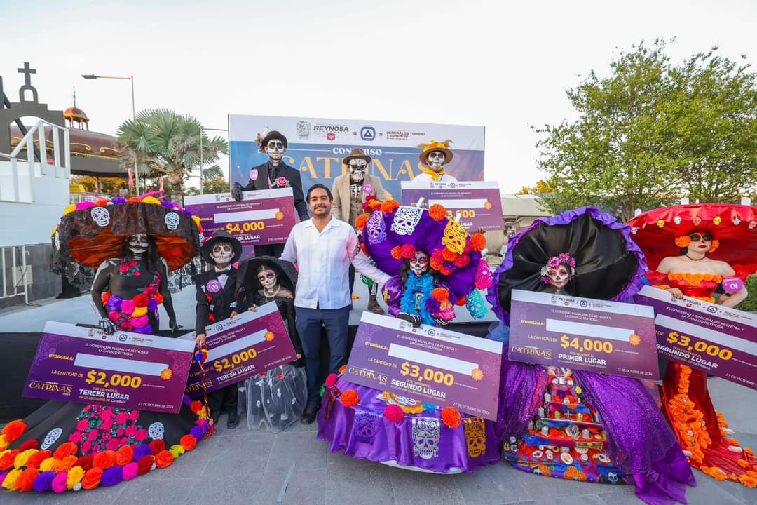 Celebran más de Mil reynosenses colorido Concurso de Catrinas 2024 con el Alcalde Carlos Peña Ortiz