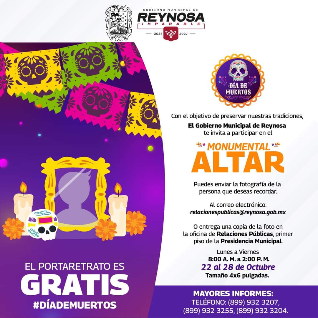 Instalará Gobierno de Reynosa Monumental Altar del Día de Muertos