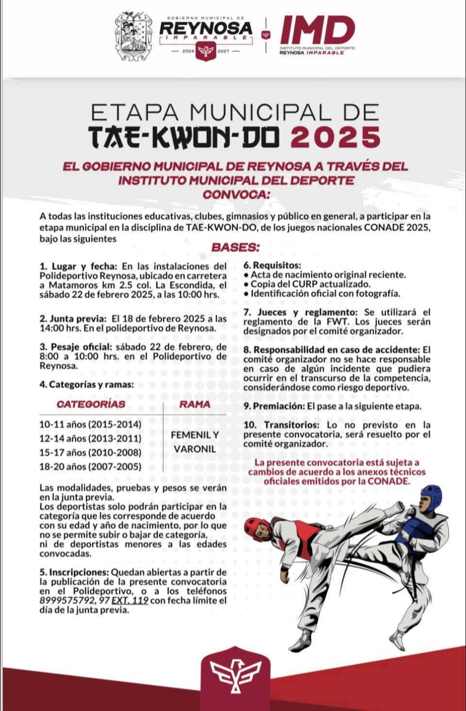 Convocatoria para la Etapa Municipal de Taekwondo