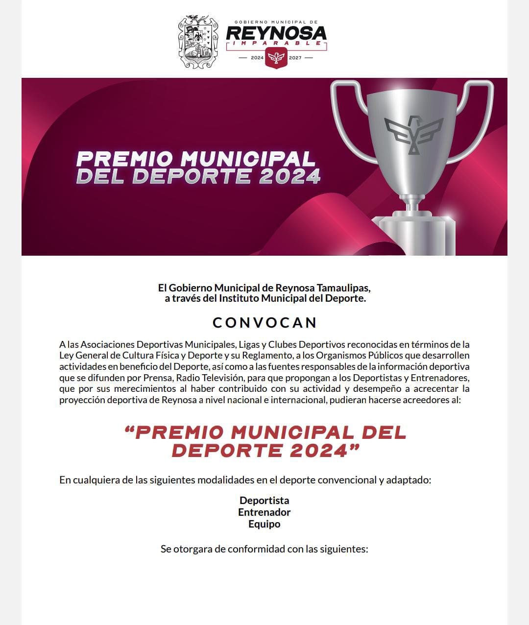 Últimos días para inscribirse al Premio Municipal del Deporte